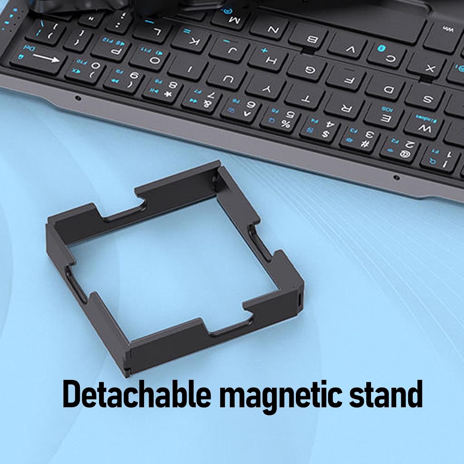 Dpofirs Foldable Bluetooth Keyboard, Portable Folding Wireless Keyboard with Magnetic Stand, Quiet Pocket Travel Keyboards for Tablet Phone Computer