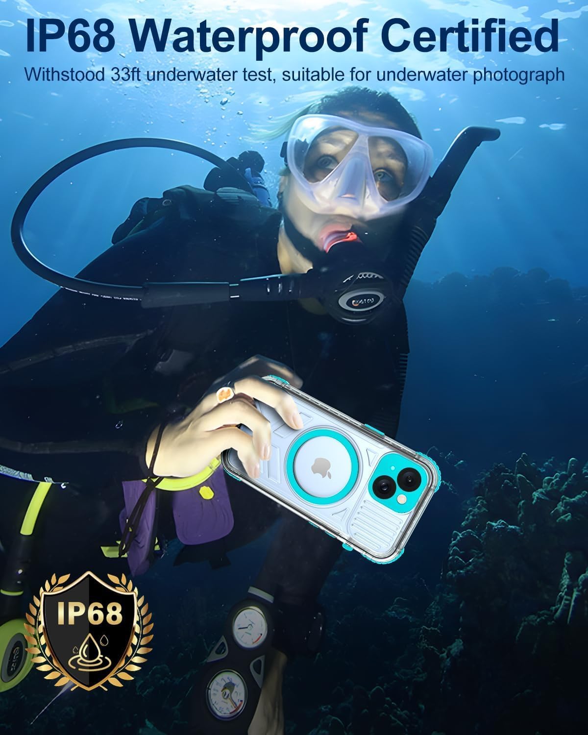 for iPhone 15 Waterproof Case with Magsafe, Screen Protector, Lanyard, IP68 Military Full Body Shockproof, for Water Sports Outdoor Work, Funda para iPhone 15 Impermeable, 6.1" Teal - Image 3