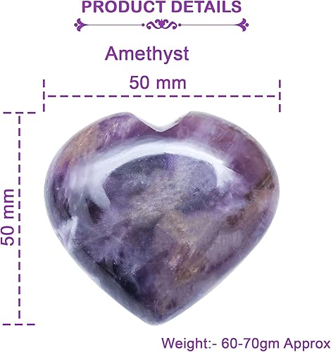 Miniatura 2 de ZAICUS Piedra de corazón pulida amatista de 1.969 in, piedras de amor de corazón de bolsillo curativo de palma de cristal para colección de ropa,