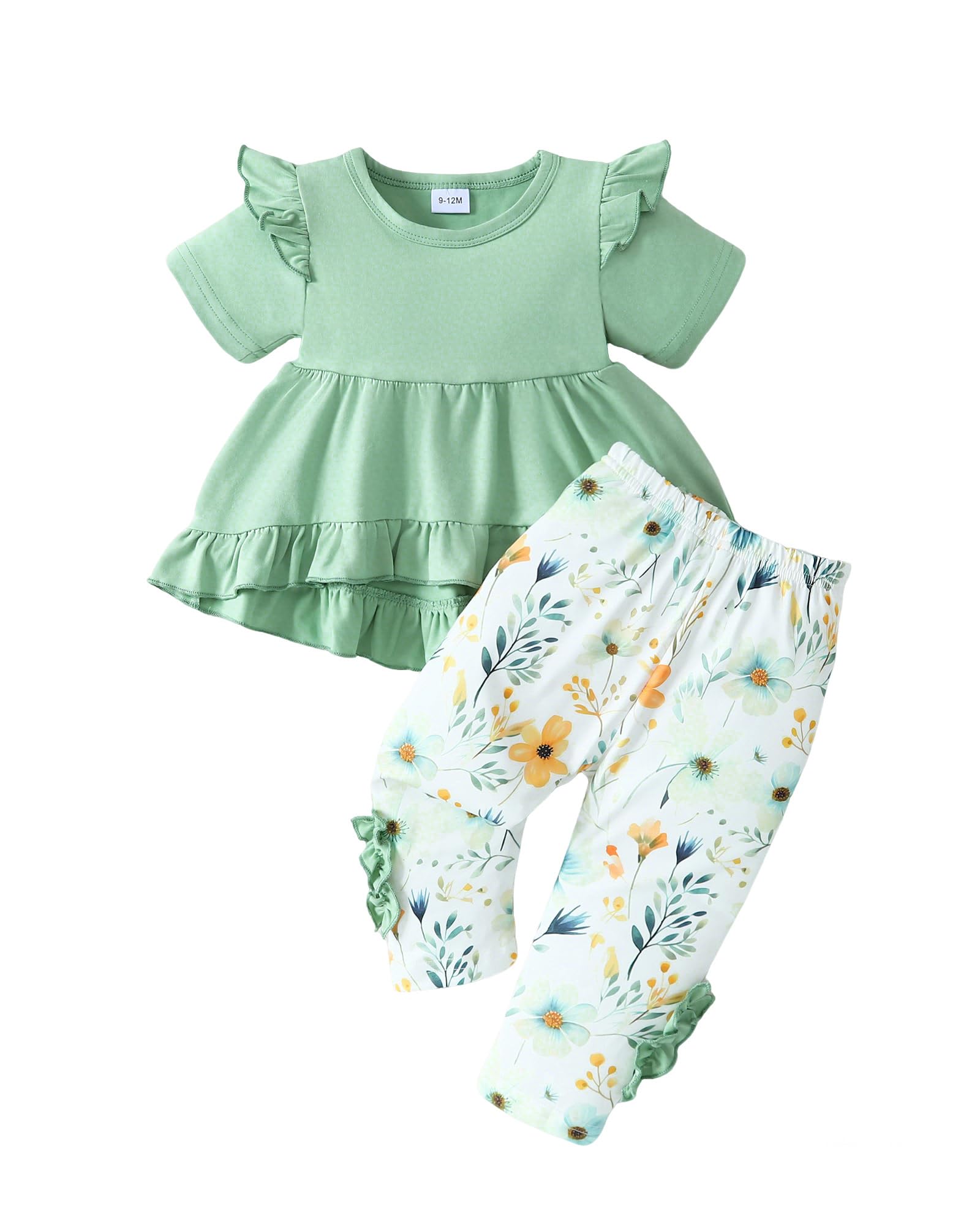 Weebaby Baby Girl Clothes Infant Toddler Girl Clothing Ruffle Shirt High Low Top Floral Allover Pant Little Girls Clothes