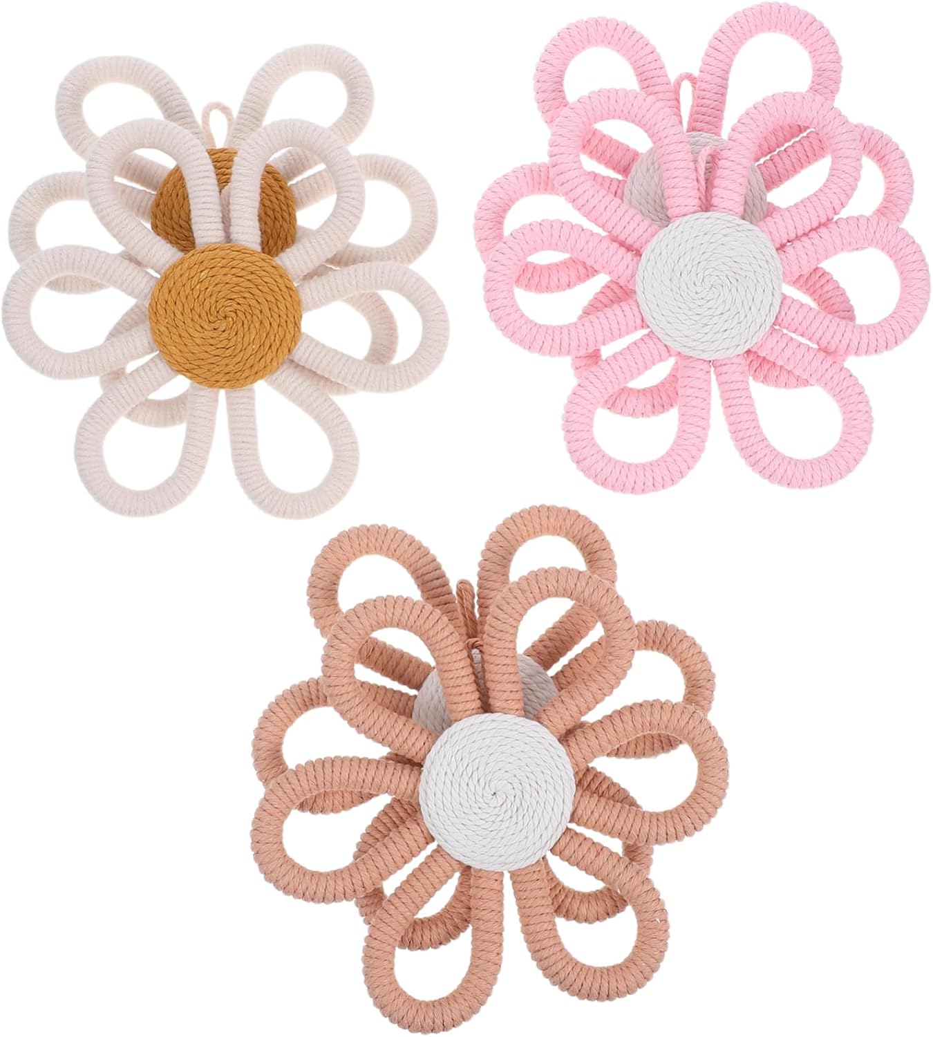 Luxshiny 6pcs Handmade Boho Floral Wall Decor for Nursery Vintage Daisy Woven Hanging Flowers Rustic Boys and Girls Room Art Soft Tones for Shower Decor