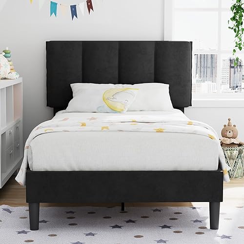 Vista 17 de VECELO Base de cama de tamaño individual con cajón de almacenamiento, base de cama de plataforma resistente con cabecera y fuerte soporte de Negro