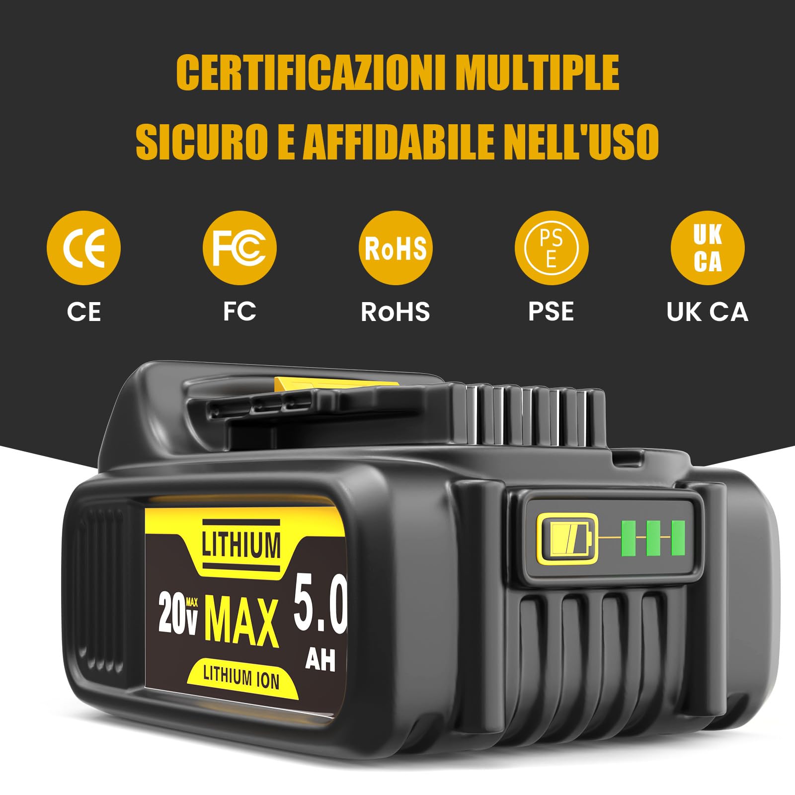 Batteria di ricambio per Dewalt 18V: Batteria agli ioni di litio da 5Ah per DCB200 DCB201 DCB180 DCB181 DCB182 DCB184 (2 pezzi)