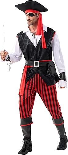 Miniatura 4 de Spooktacular Creations Disfraz de pirata para hombre, disfraz de Halloween, disfraz de capitán del mar del Caribe para adultos