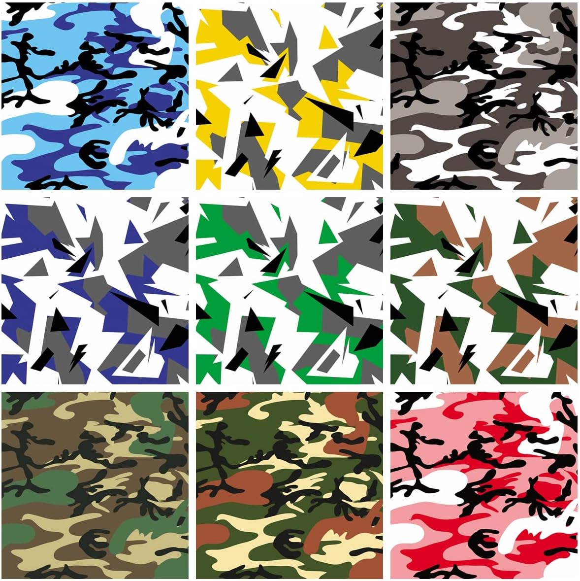 Queenbox 5x49ft Camo Vinyl Wraps, Nature Pattern Print Camouflage Self-Adhesive Car Sticker Decal Film Air Release Roll, 05