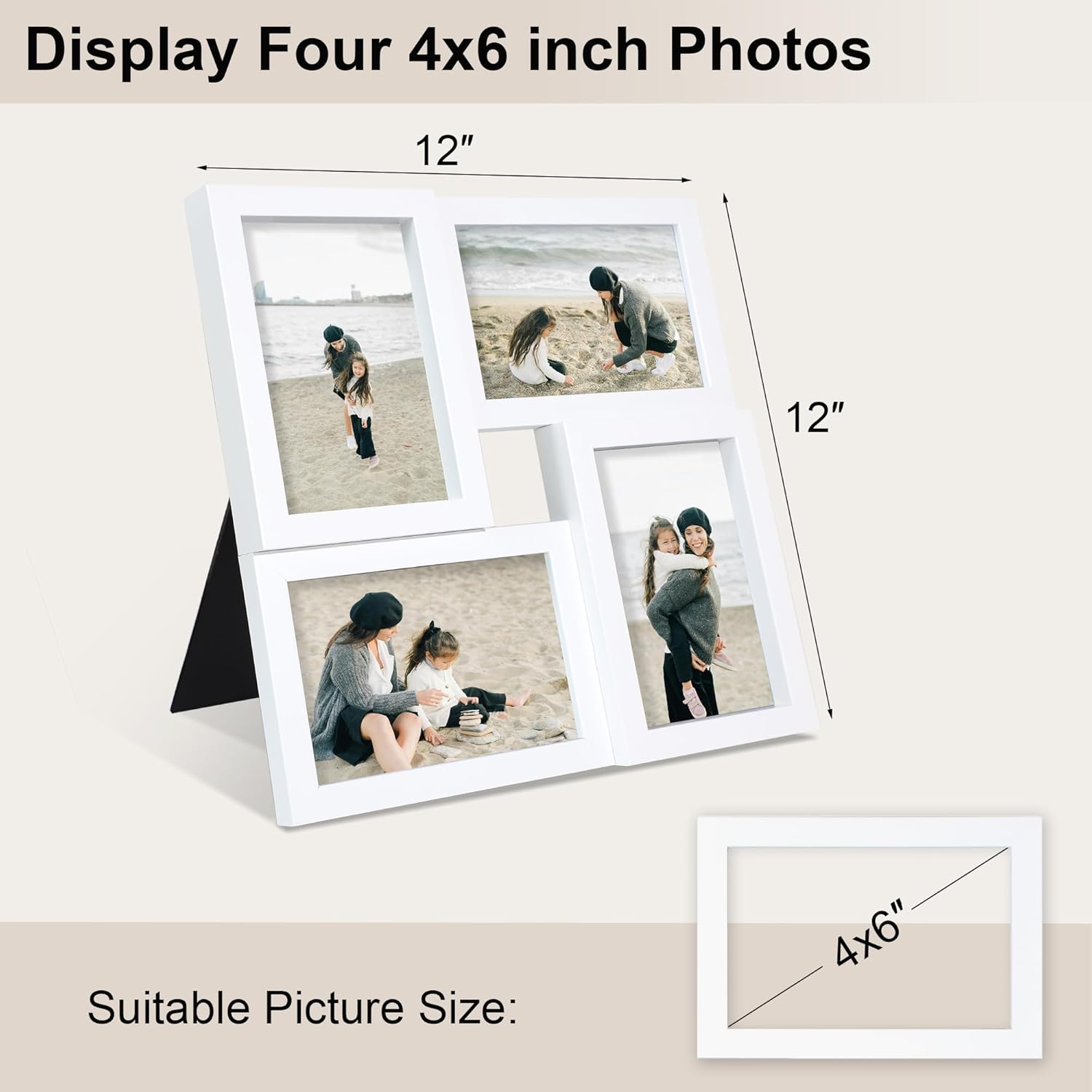 4x6 Picture Frames Collage 1 Pack, 4 Opening Multi Family Photo Collage Frames with Real Glass for Wall Hanging or Tabletop, White