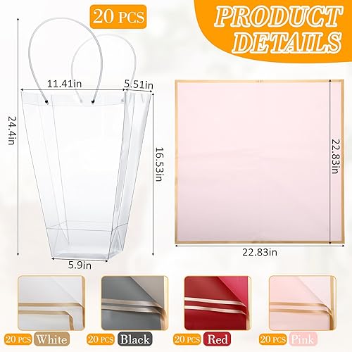 Miniatura 2 de Harloon 20 bolsas transparentes grandes para ramo de flores con 80 piezas de papel de regalo de flores impermeables de 11.4 x 5.5 x 16.5 pulgadas,
