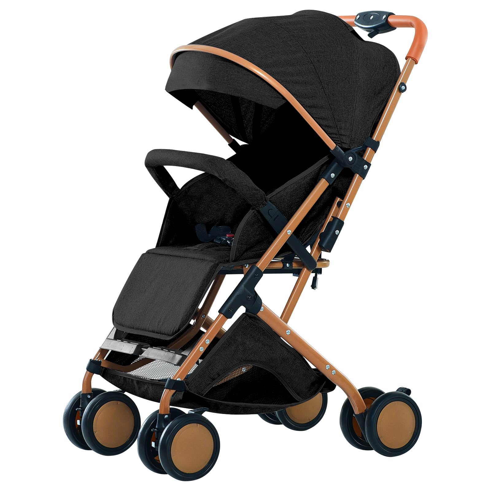 Passeggino Canna Ultra Compatta, Schienale Inclinabile Multiposizioni, Pieghevole Facile, Ruote EVA Ammortizzanti, Cappuccio Estensibile, Adatto 0-6 anni, 15 kg (nero)