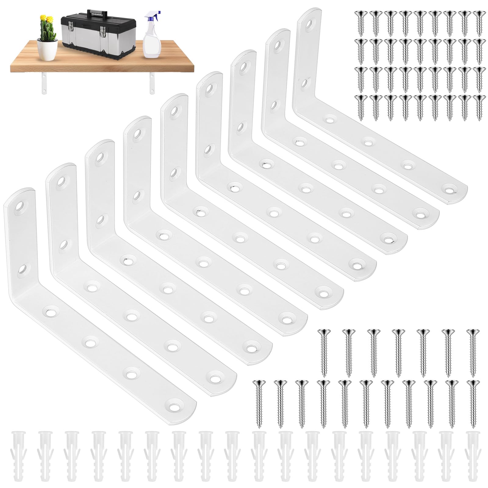 9 Pcs Soporte Estanteria Pared Blancos, 125mm Soporte Baldas Pared Metalica, Soportes para Estanterías, Soportes en L para Estantes, Escuadras para Estanterias, Soporte para Baldas de Madera