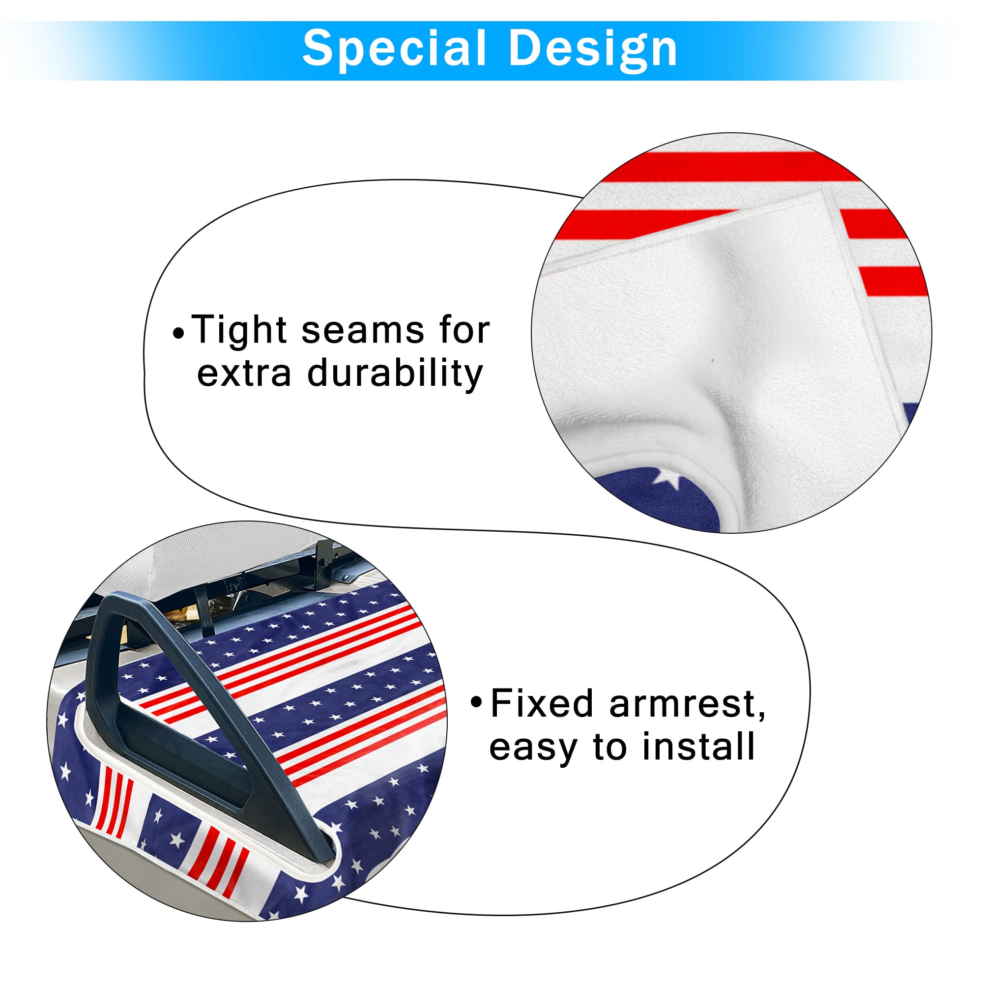 YOKYHOM Blue Red Golf Cart Seat Covers, American Flag Design Golf Cart Seat Towel Blanket Keeps Seat Cool and Clean, 100% Microfiber, for EZGO, Yamaha, Club Car and More 2-Seat Golf Carts, 51''x 31''