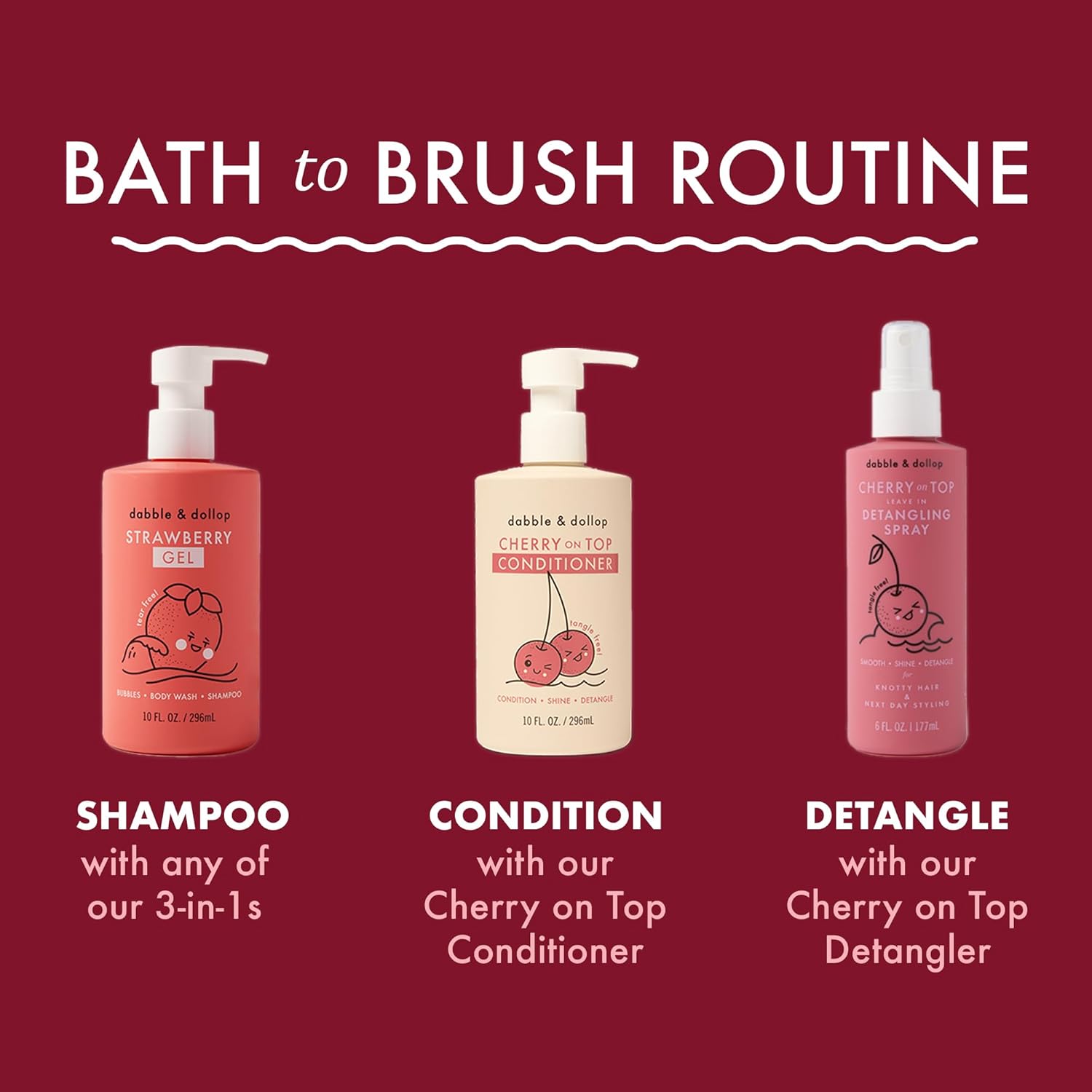 Dabble & Dollop Cherry on Top Leave-In Spray Detangler – Leave-In Conditioner & Tangle Remover for All Hair Types – Gentle, Naturally Derived, Dermatologist Tested, Hypoallergenic (6 oz, Pack of 2)