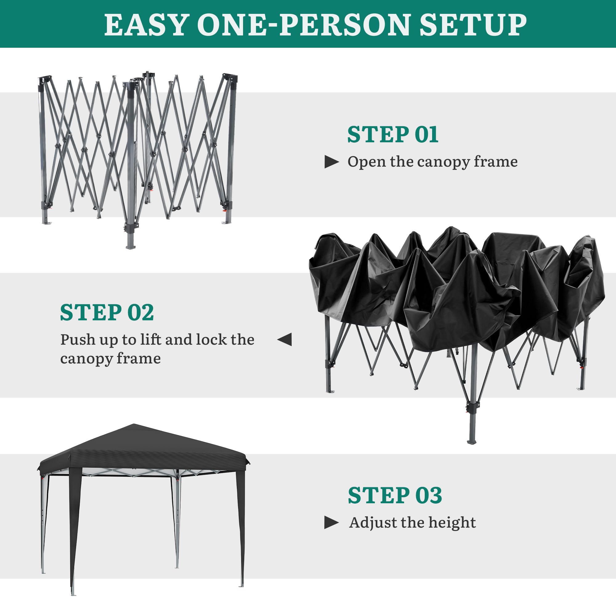 YITAHOME 3X3Meter Outdoor Pop Up-Pavillon mit Seite Faltpavillon, Wasserdichter Faltbarer Gartenpavillon Für Alle Jahreszeiten Camping Pavillon Anti-uv Mit Kostenlosen Höhenverstellbaren Party Märkte