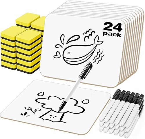 BainGesk Pizarra blanca pequeña, paquete de 24 pizarras de borrado en seco, 9 x 12 pulgadas, mini pizarra blanca de doble cara para estudiantes,