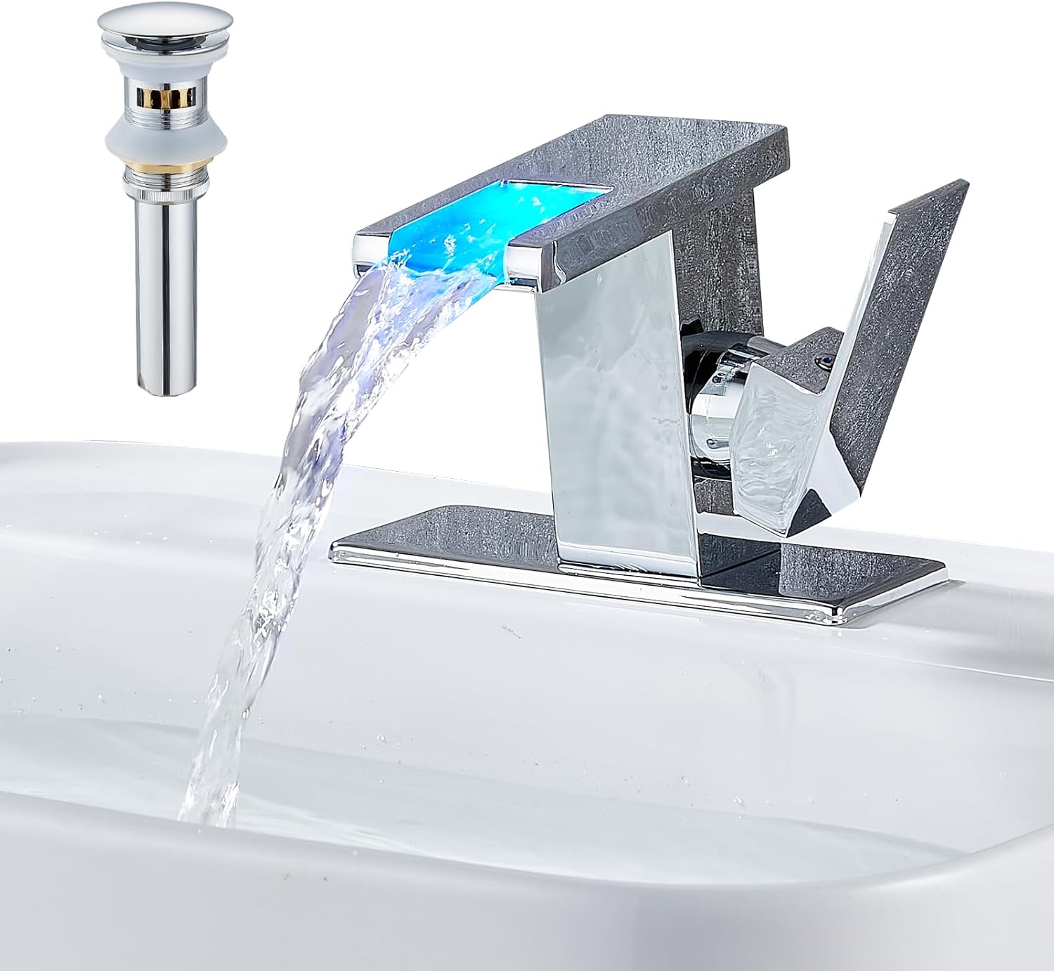 Kyatinsal LED Light Bathroom Sink Faucet for 1 Hole Waterfall Chrome ...