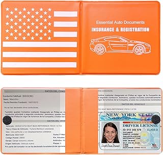 Ziciner Car Registration Insurance Holder, 2Pack Essential Auto PVC Card Document Glove Box Organizer with Velcro Closure, Universal Car Accessories for Men & Women (Orange/Back Flag)