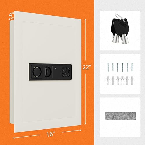 Miniatura 8 de Giantex Caja de seguridad oculta de pared electrónica, Gabinete de seguridad plano electrónico de pared incorporado (blanco)