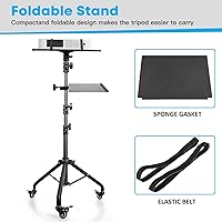 Vista 6 de Portable Laptop & Projector Stand with Phone Holder and Mouse Tray, Adjustable Height Tripod Stand for Laptop, Projector, DJ, Sheet Music, Black