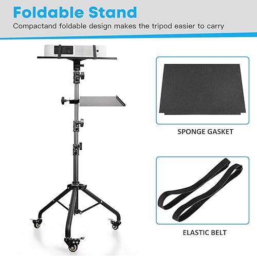 Miniatura 6 de Soporte portátil para laptop y proyector con soporte para teléfono y bandeja para mouse, soporte de trípode de altura ajustable para laptop,