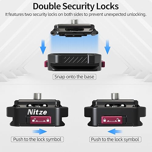 Miniatura 4 de Nitze Placa de liberación rápida, trípode de montaje de liberación rápida, con placa tipo Arca, bloqueo antiapagado, carga útil máxima de 22 libras