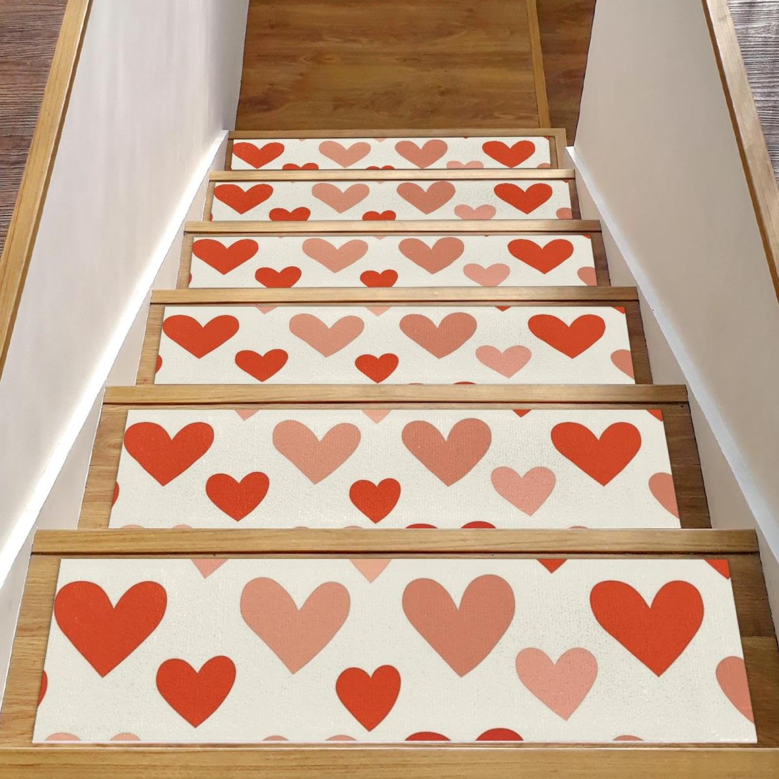 Alfombras para peldaños de madera CHENZZZZ paquete de 15 piezas con estampado de corazones