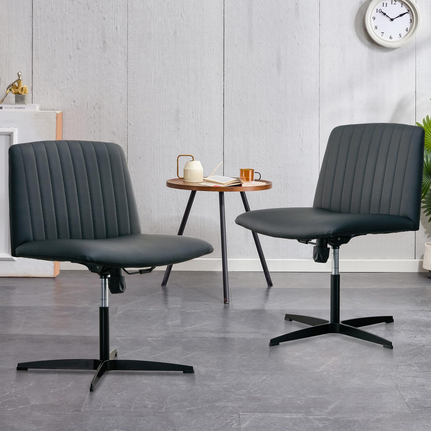 Armless 360 Rotating Office Chair PU Adjustable Work Chair Office Home Computer Makeup Study Black