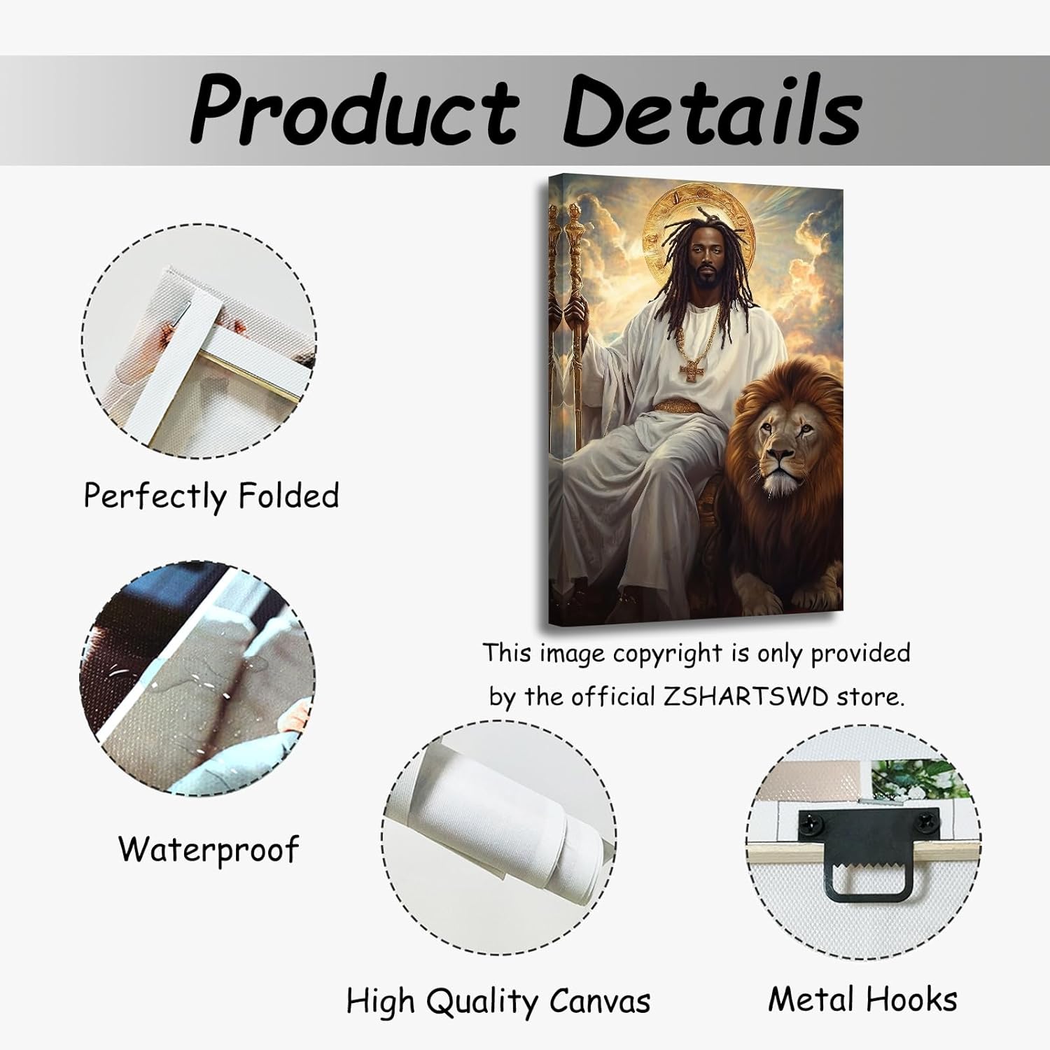 ZSHARTSWD Black Jesus and Lion Wall Art Lion of Judah Cross Pictures Christian Paintings African Americans Canvas Prints for Bedroom Church Home Decor Framed (18L x 12W)