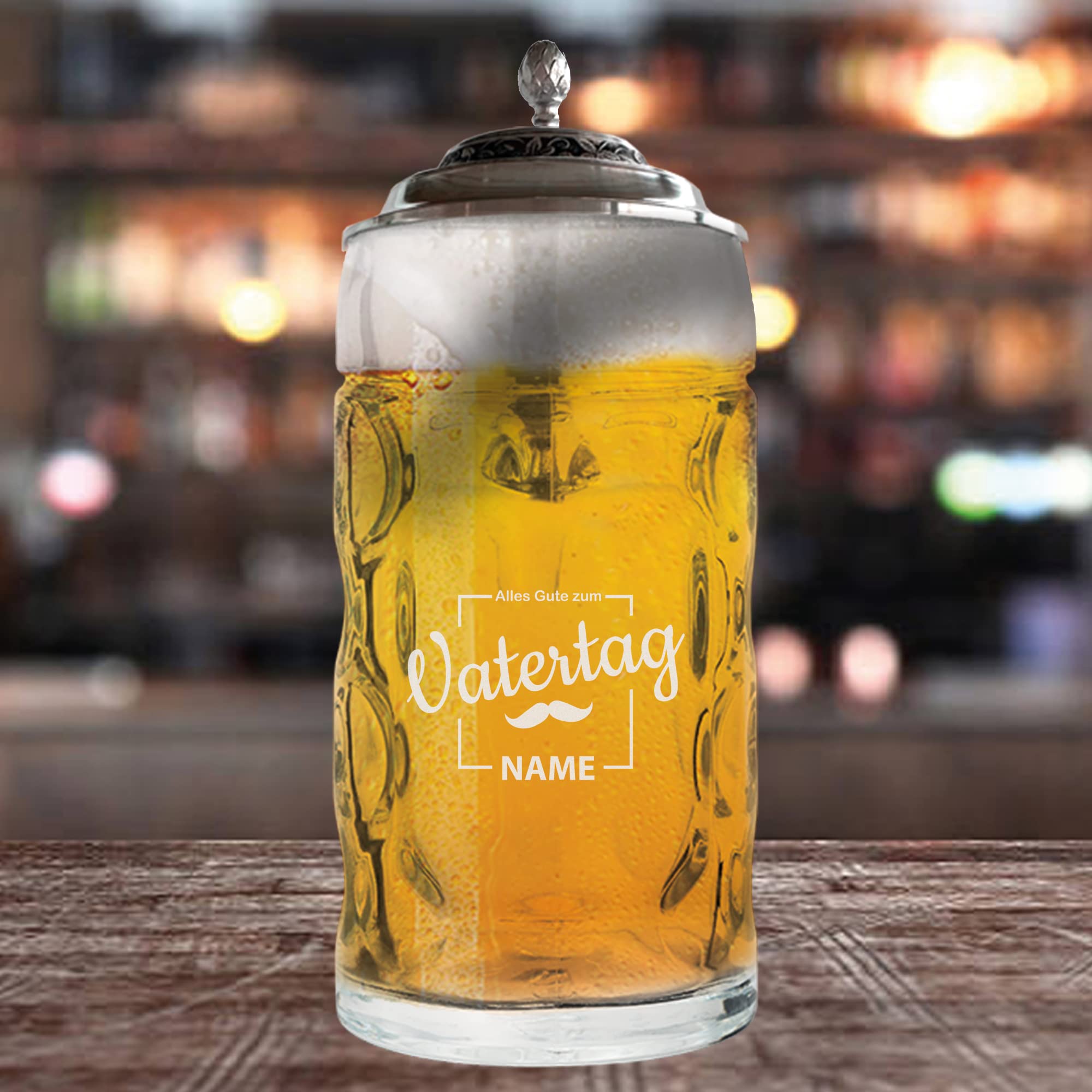 Chope à bière avec gravure et couvercle en étain – Chope à bière Isar 0,5 l avec couvercle en étain – Chope à bière comme cadeau de fête des pères – Cadeau d'anniversaire pour homme