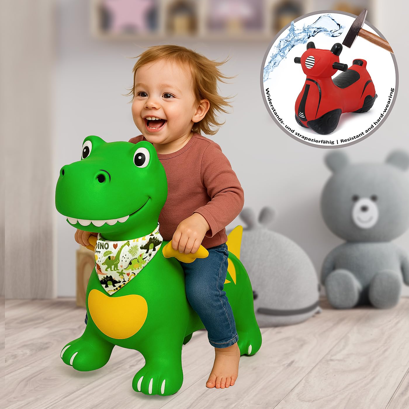 JAMARA 466007 Dino con ali HoppyDoo – Giocattoli per bambini, giocattoli per interni ed esterni, regalo per bambini, giocattoli da giardino, facile da pulire, senza BPA, con pompa