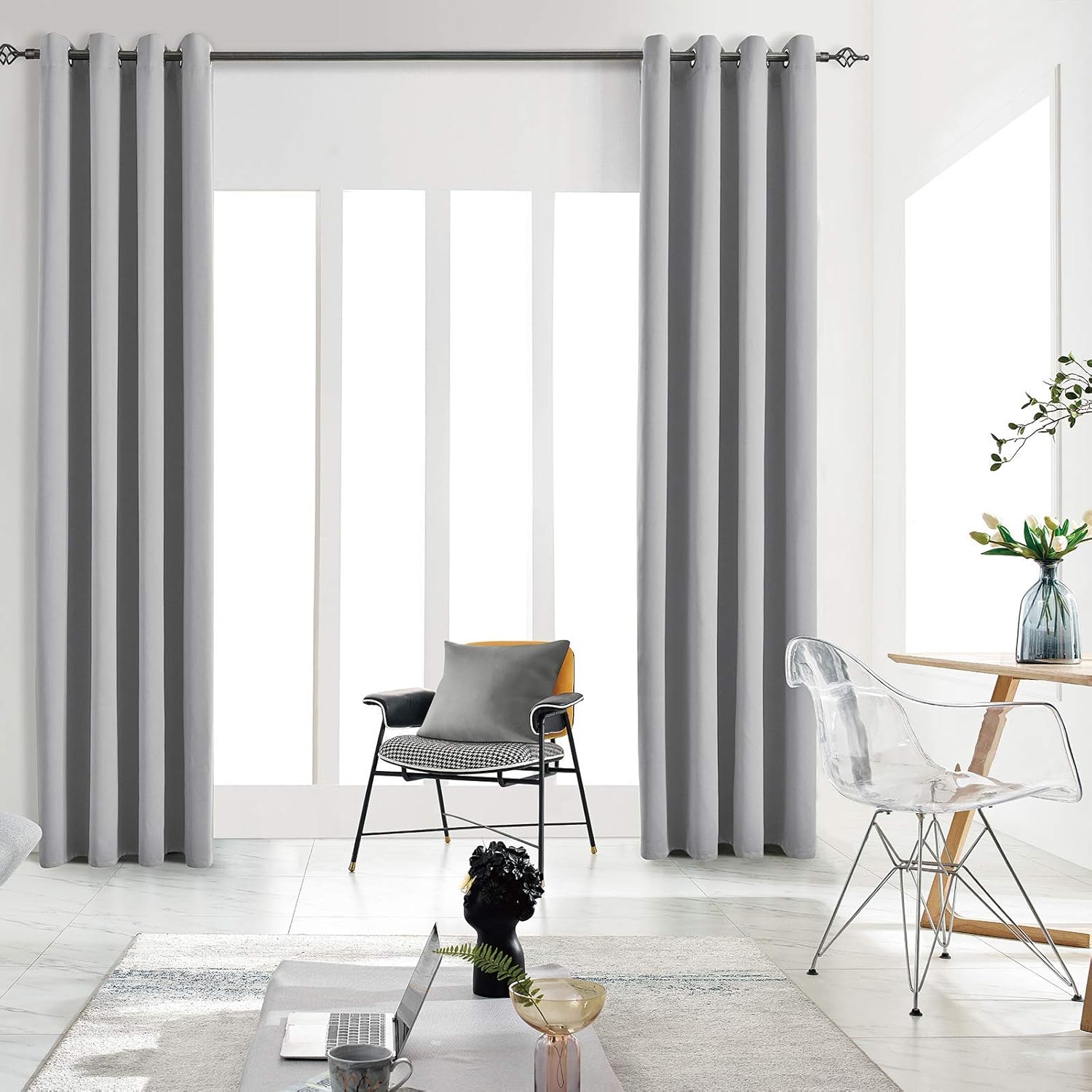 Blackout Curtains for Bedroom Thermal Insulated Light Blocking Room Darkening Curtains Solid Grommet Window Drapes for Living Room, Set of 2 Curtain Panels 42 W x 63 L inch Long Light Gray