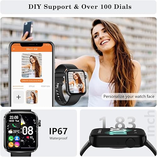 Miniatura 6 de FITVII Reloj inteligente para responderhacer llamadas, monitor de actividad física de 1.83 pulgadas con frecuencia cardíaca presión arterial y