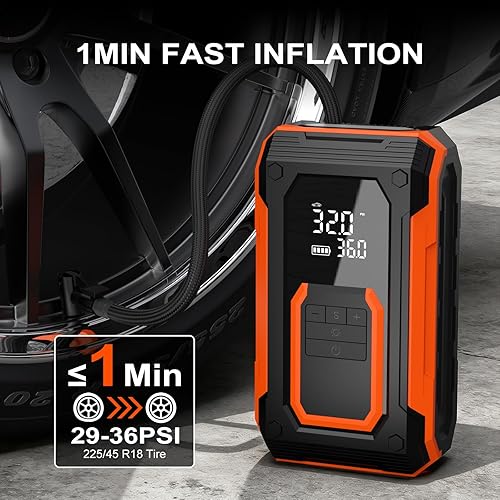 Miniatura 2 de Inflador de neumáticos, compresor de aire portátil, bomba de aire inalámbrica de 150 PSI para neumáticos de automóvil, doble potencia, batería y 12