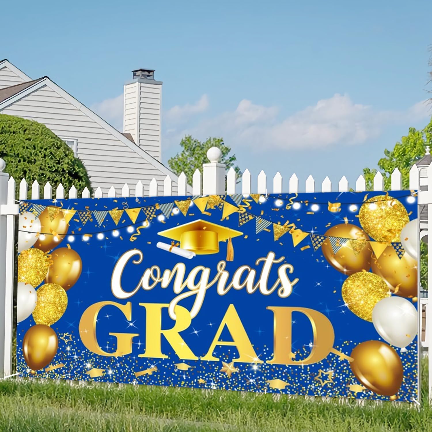 DASHAN 6x13ft Blue Gold Graduation Garage Door Cover Congrats Grad Class of 2026 Garage Door Banner Dcorations Congratulations Large Yard Sign Decorations Graduation Ceremony Background