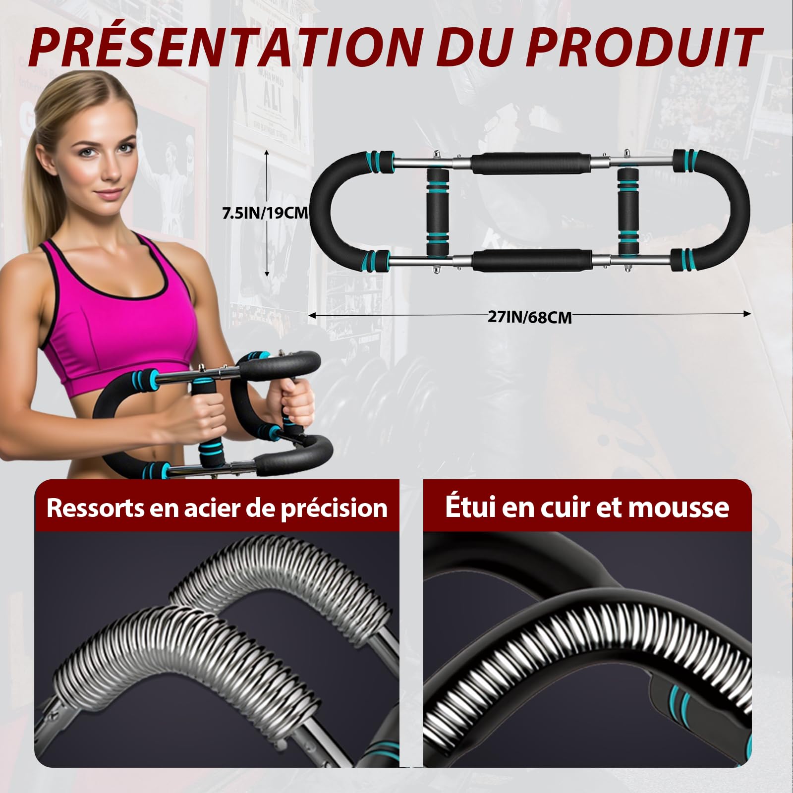 Entraîneur de Bras Power Twist, Équipement d'entraînement pour la Poitrine, Renforcement de l'avant-bras Réglable, Appareil de Fitness Portable, Cadeaux pour Hommes, Femmes, Pères, Frères et Maris