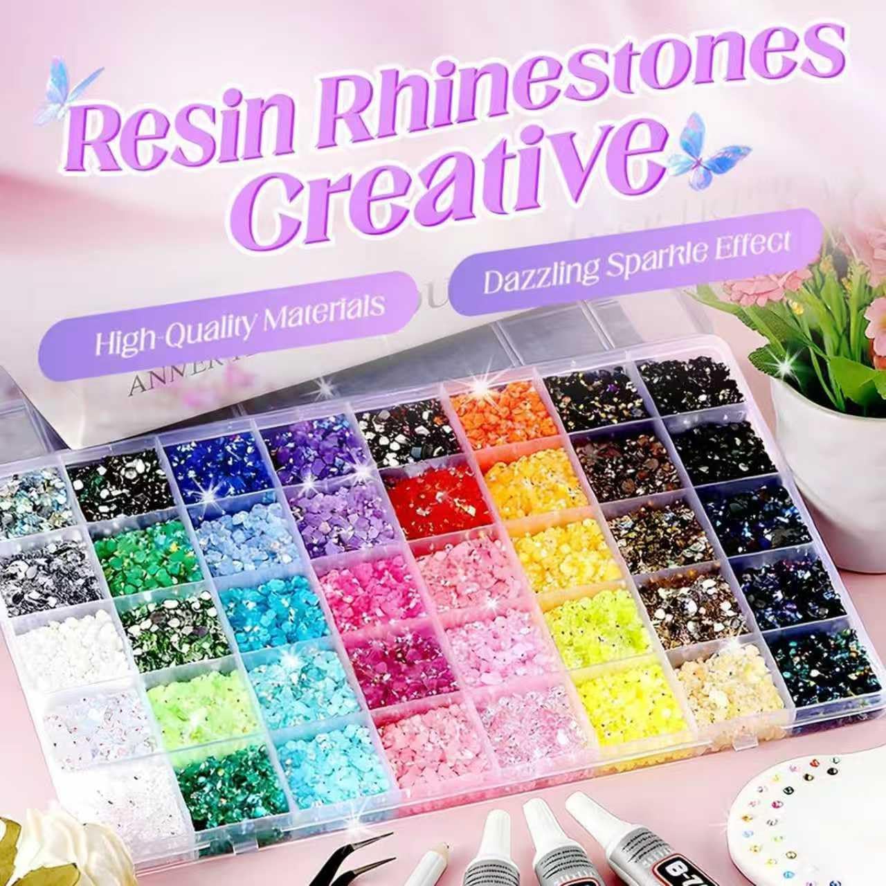 Bedazzling kit with Rhinestones, Colorful DIY Resin Rhinestone Kit, Multicolor 3mm Flatback Rainbow Gems, Bedazzling kit Rhinestones for Crafting Crafts Tumblers Nail Diamond Art (32000)