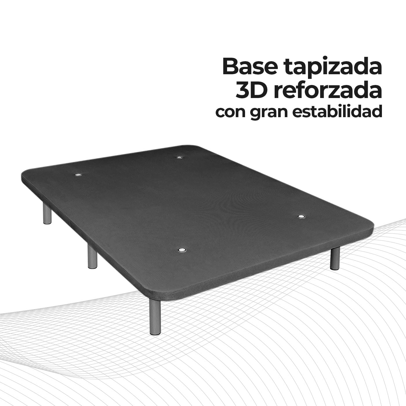 Somnia Descanso - Base Tapizada 3D Extra Resistente con Gran Estabilidad y 5 Barras Transversales + 6 Patas metálicas roscadas de 25cm, 135 x 190, Gris Oscuro
