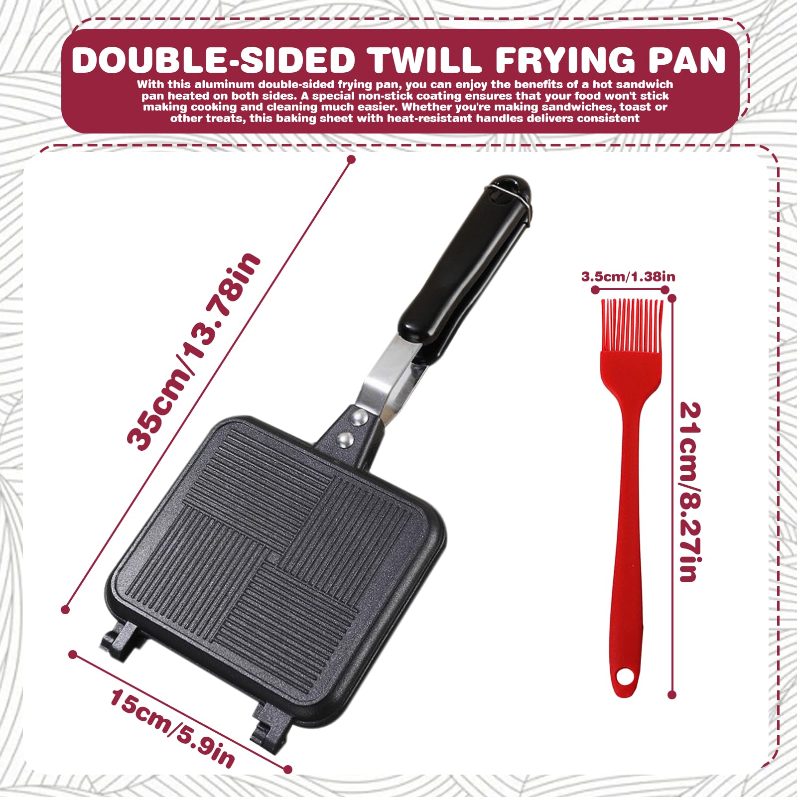 Aluminium Doppelseitige Bratpfanne: Hot Sandwich Maker Pan, Toastpfanne mit Hitzebeständigem Griff, Antihaftbeschichtung Sandwich Panini Maker für Haus, Küche Nicht für Induktionsherd Geeignet