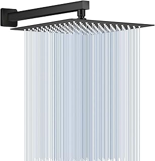 All Metal Matte Black Rainfall Shower Head with Extension Arm, 12