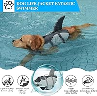 Vista 170 de Chaleco salvavidas de tiburón para perro, chaleco salvavidas ajustable para nadar con asa de rescate