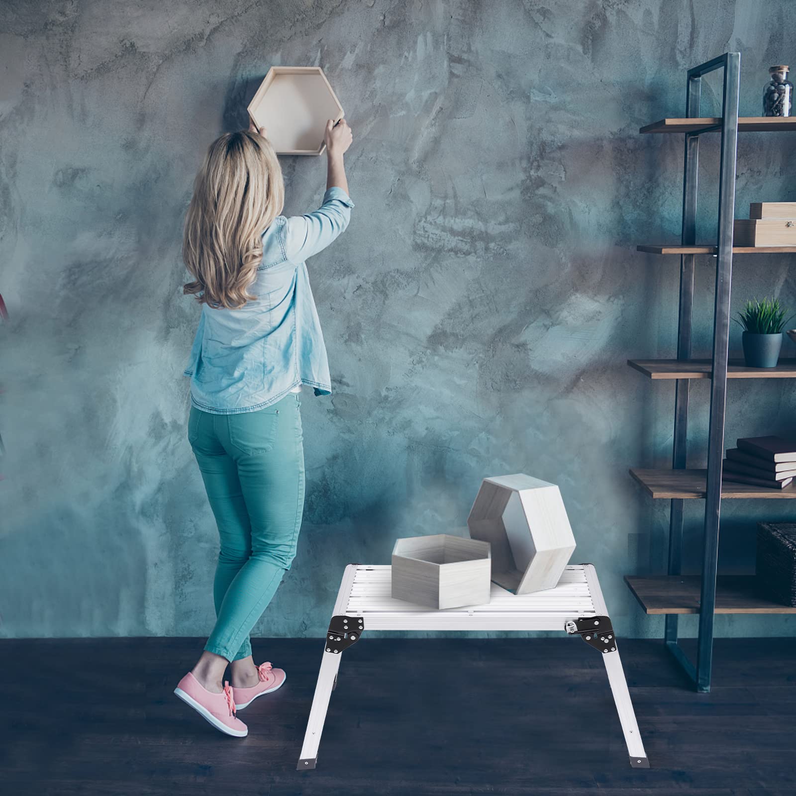Échelle en aluminium - Plateforme de travail pliable - Échelle antidérapante pour la maison et le jardin - Capacité de charge de 150 kg