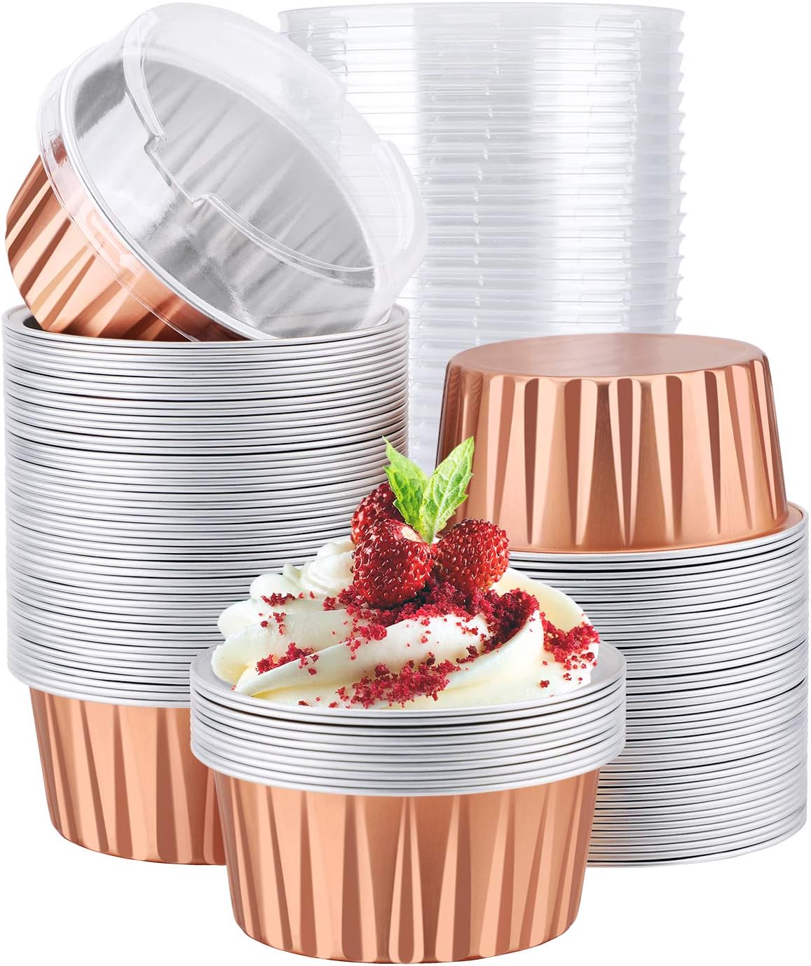 200 Pcs 5 oz Aluminum Foil Baking Cups with Lids 150 ml