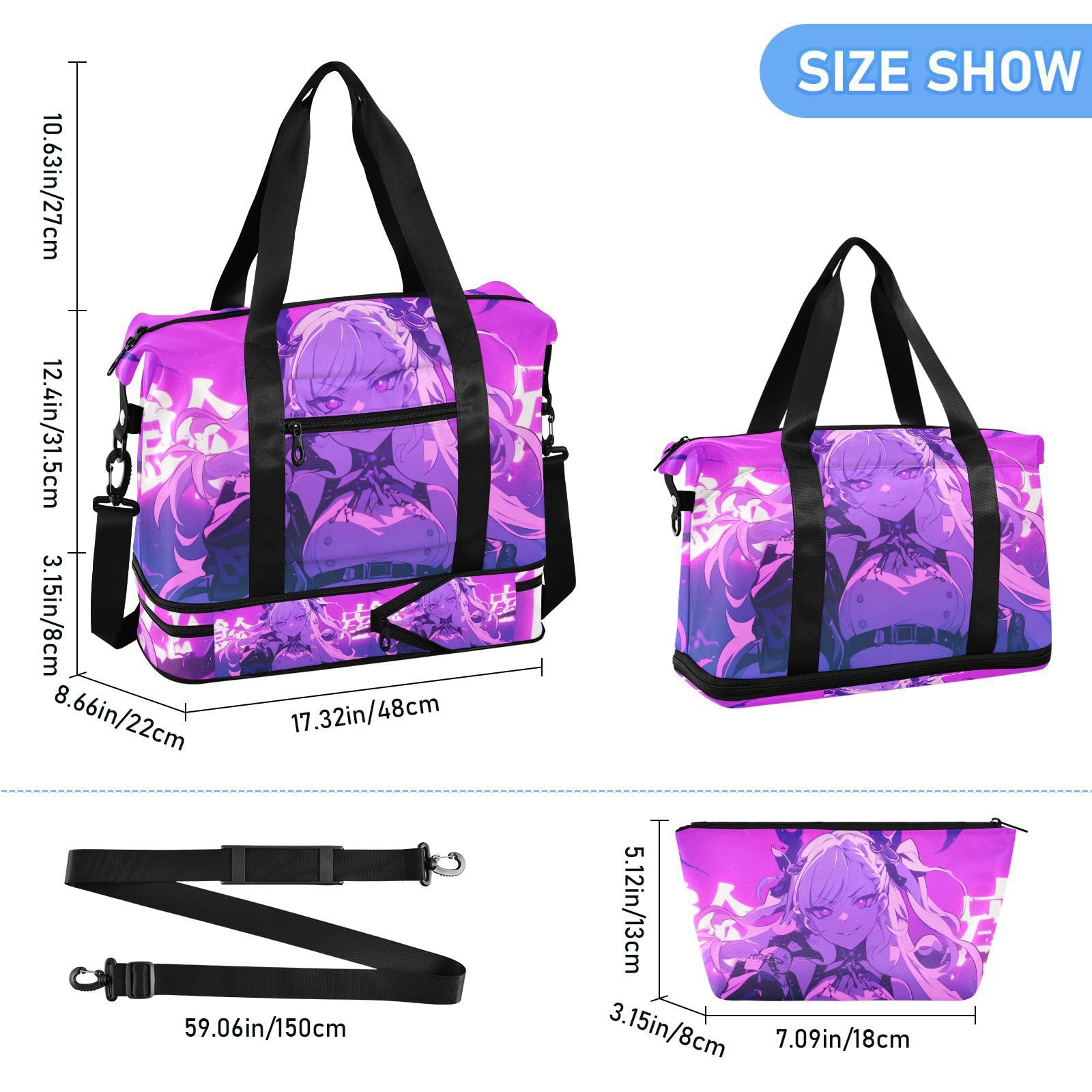 Evil Purple Anime torby marynarskie z mokrą kieszenią regulowany pasek sportowa siłownia torba na ramię do podróży wodoodporna dla mężczyzn kobiet