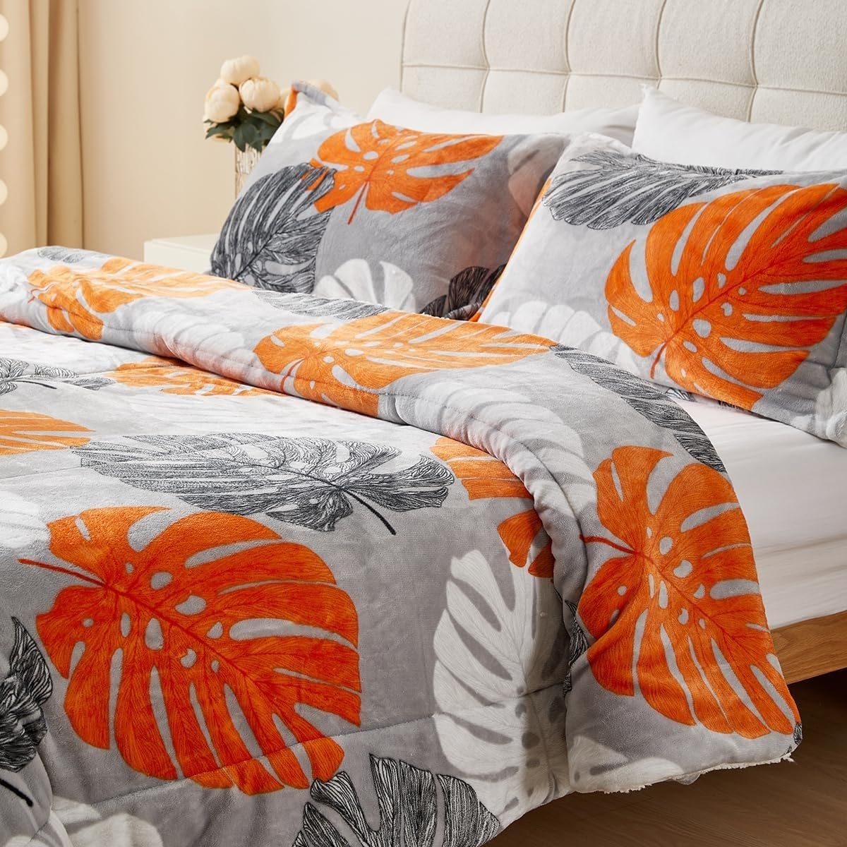 Edredon Nordico Cama 120 Flores De Hoja De Tortuga, Relleno Nordico Retro 200x220 cm con 2 Fundas de Almohada 50x75 cm, Ligero, Suave, Transpirable para 4 Estaciones Edredones