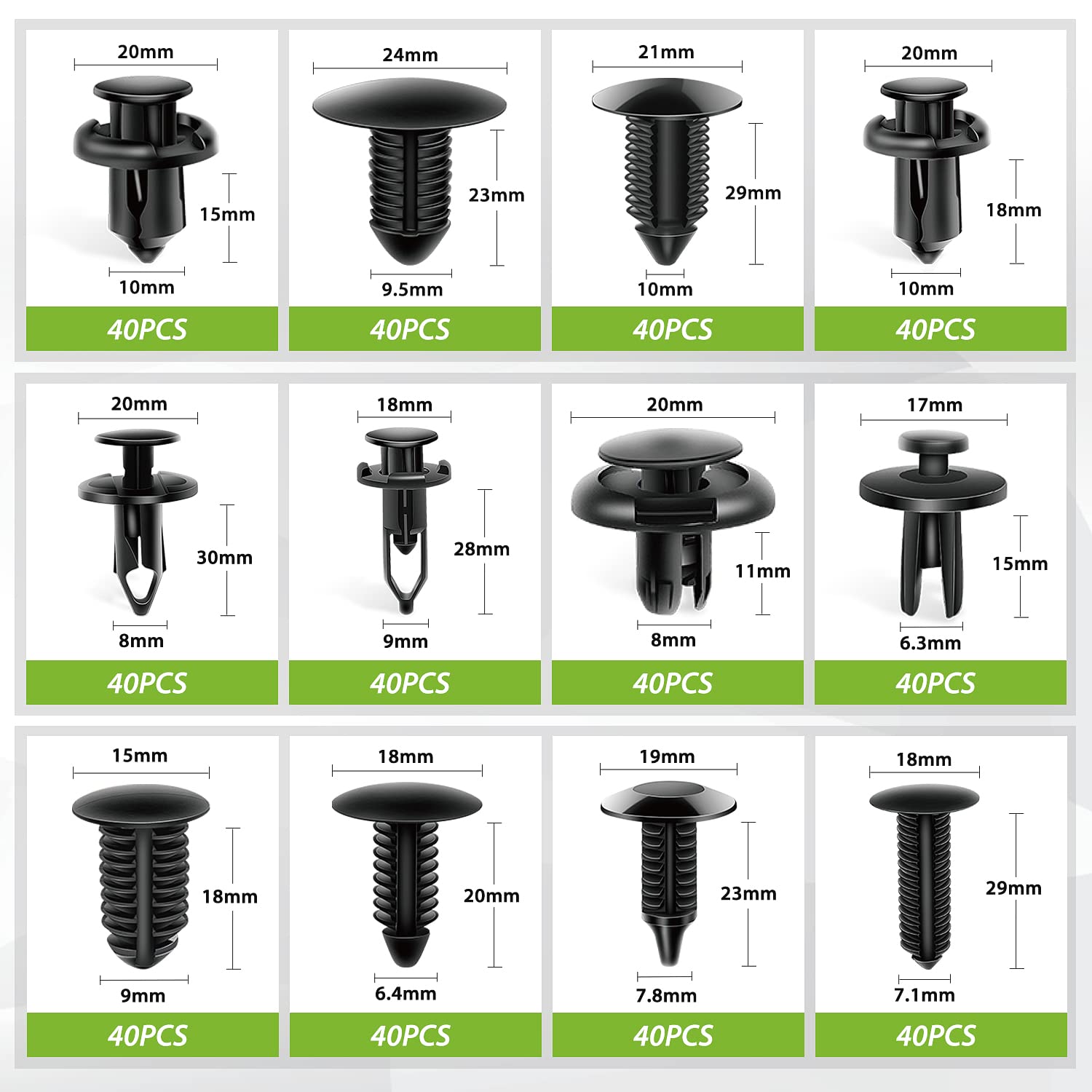 Frokom 480pcs Car Retainer Clips,12 Most Popular Sizes Nylon Push Pin Set,Auto Body Door Panel Fastener Trim Remover Kit for Toyota GM Ford Honda Acura Chrysler