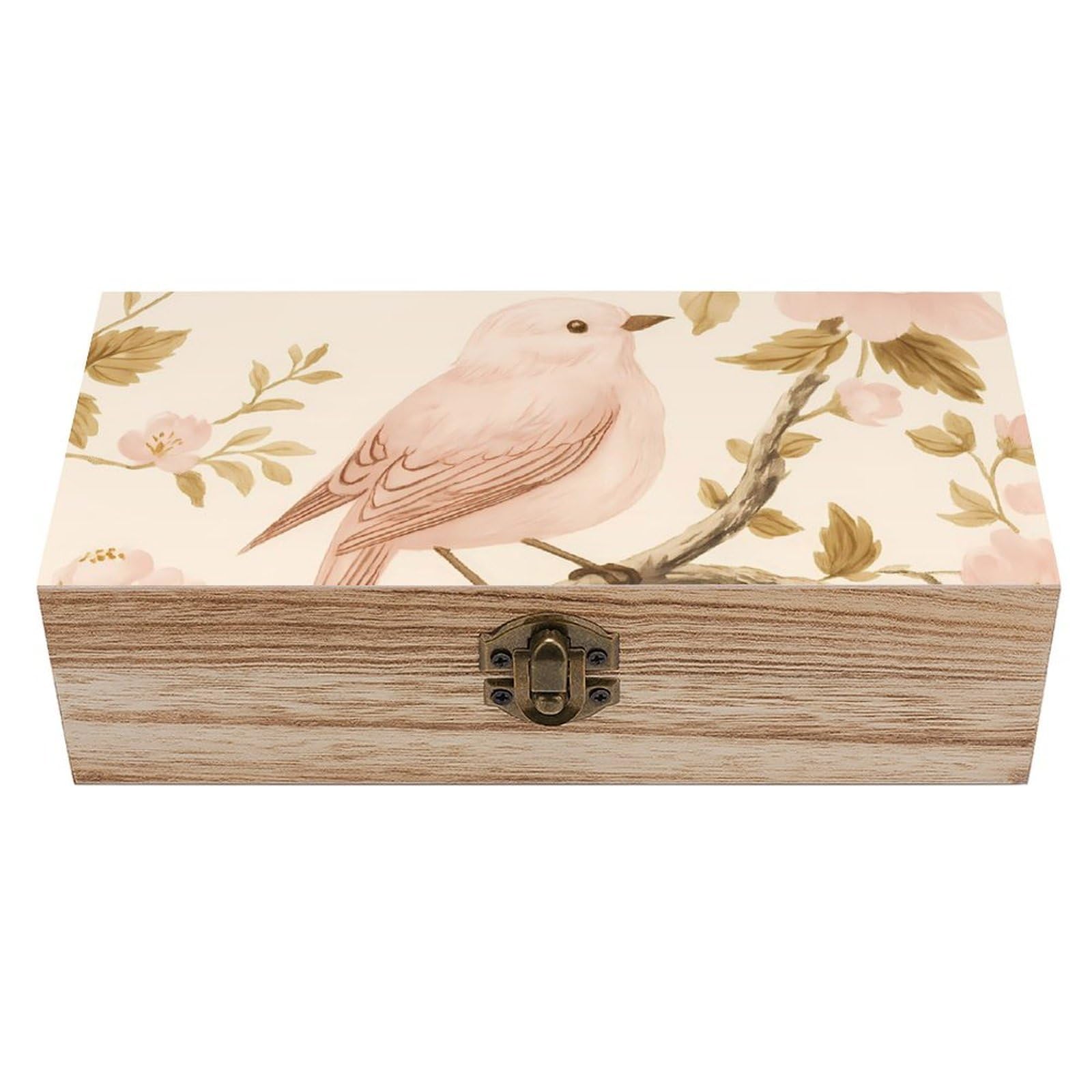HLBSDM Vintage Chinoiserie Bird on Blossom Branch Retro Wooden Storage Box Jewelry Art Gift Boxs Decorative Keepsake Boxes
