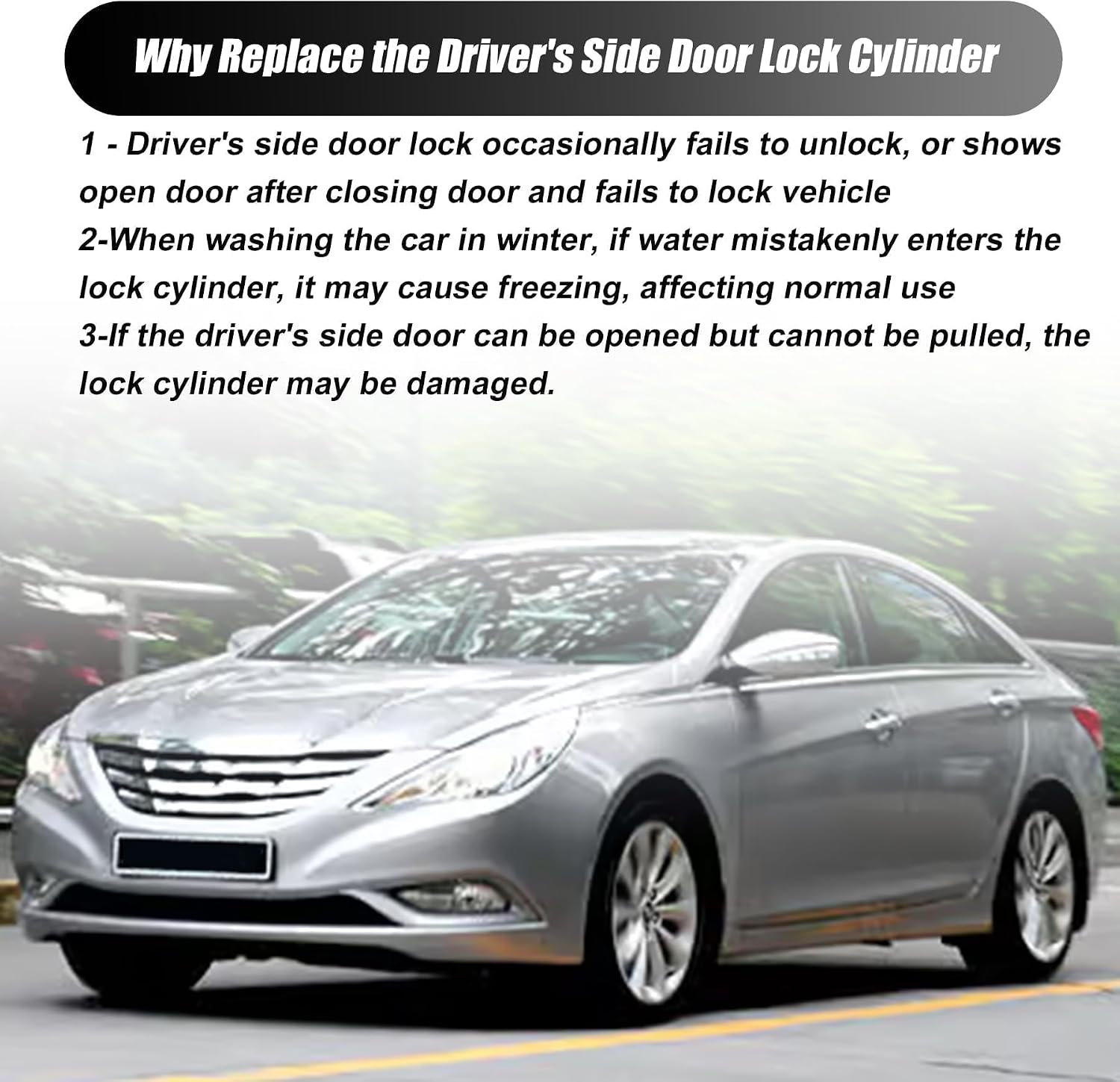 XQSMWF Door Lock Cylinder W/2 Keys Left Driver Compatible with Hyundai Sonata 2009-2014 Compatible with Sonata Hybrid 2011-2015 Silver # 81970-3SA00 819703SA00