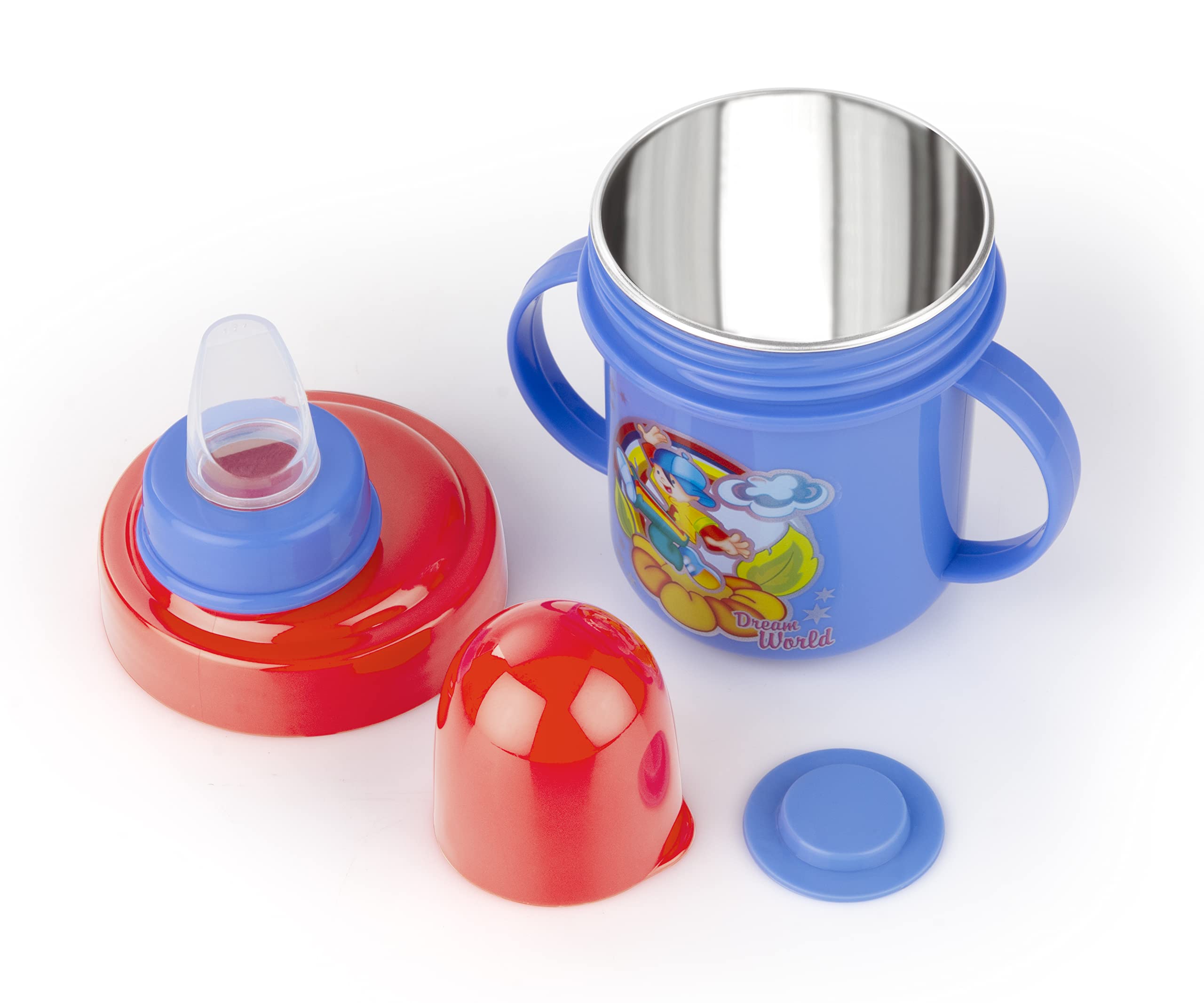 Nabhya Hippo 250 ml Stainless Steel Plastic Spout Sipper Cup for Kids Age 6-36 Month (Blue)-image-13