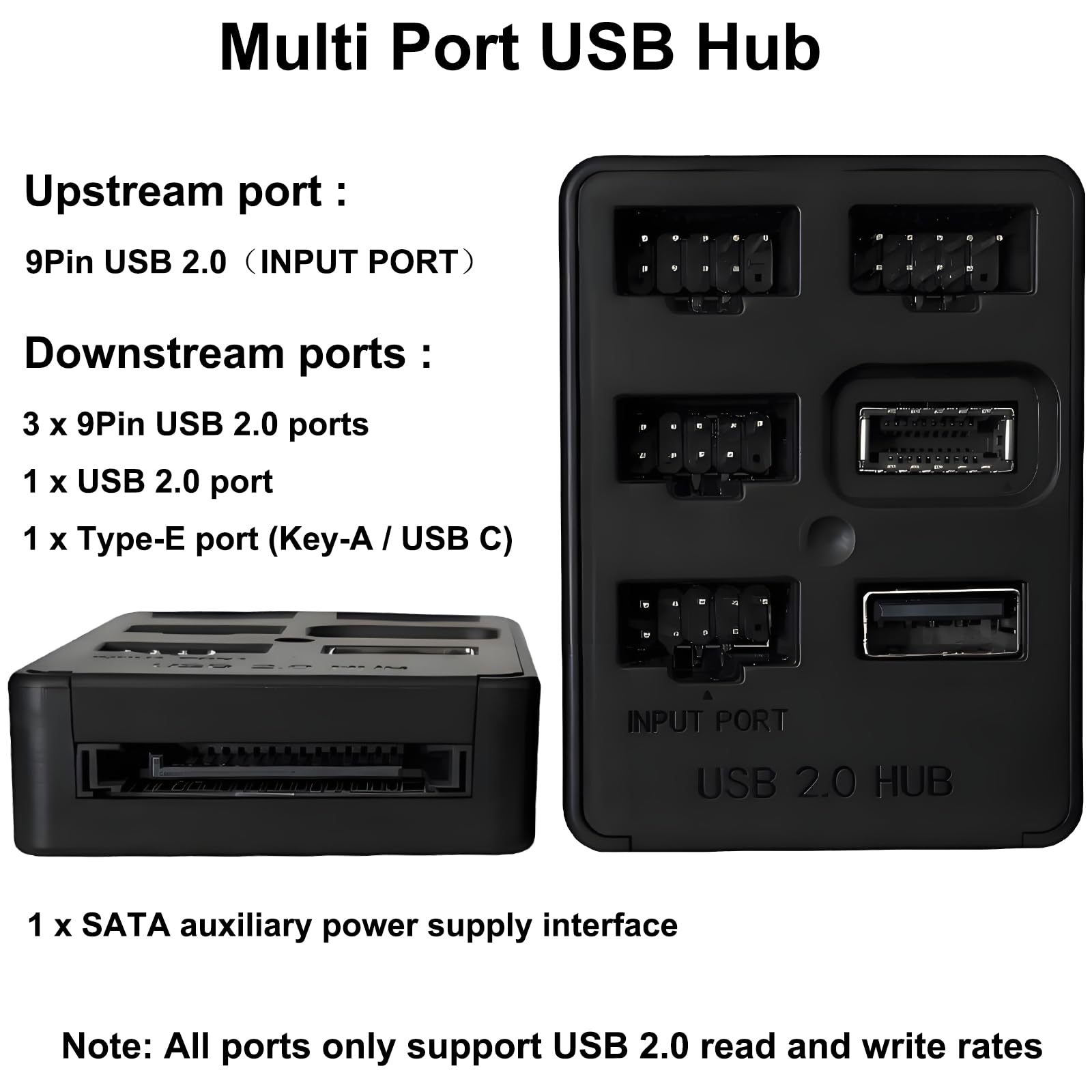 Hub USB interno de 5 puertos, placa base 9pin USB 2.0 Header Splitter, USB 2.0 a USB 3.2 Gen 1 adaptador de cabecera. 8