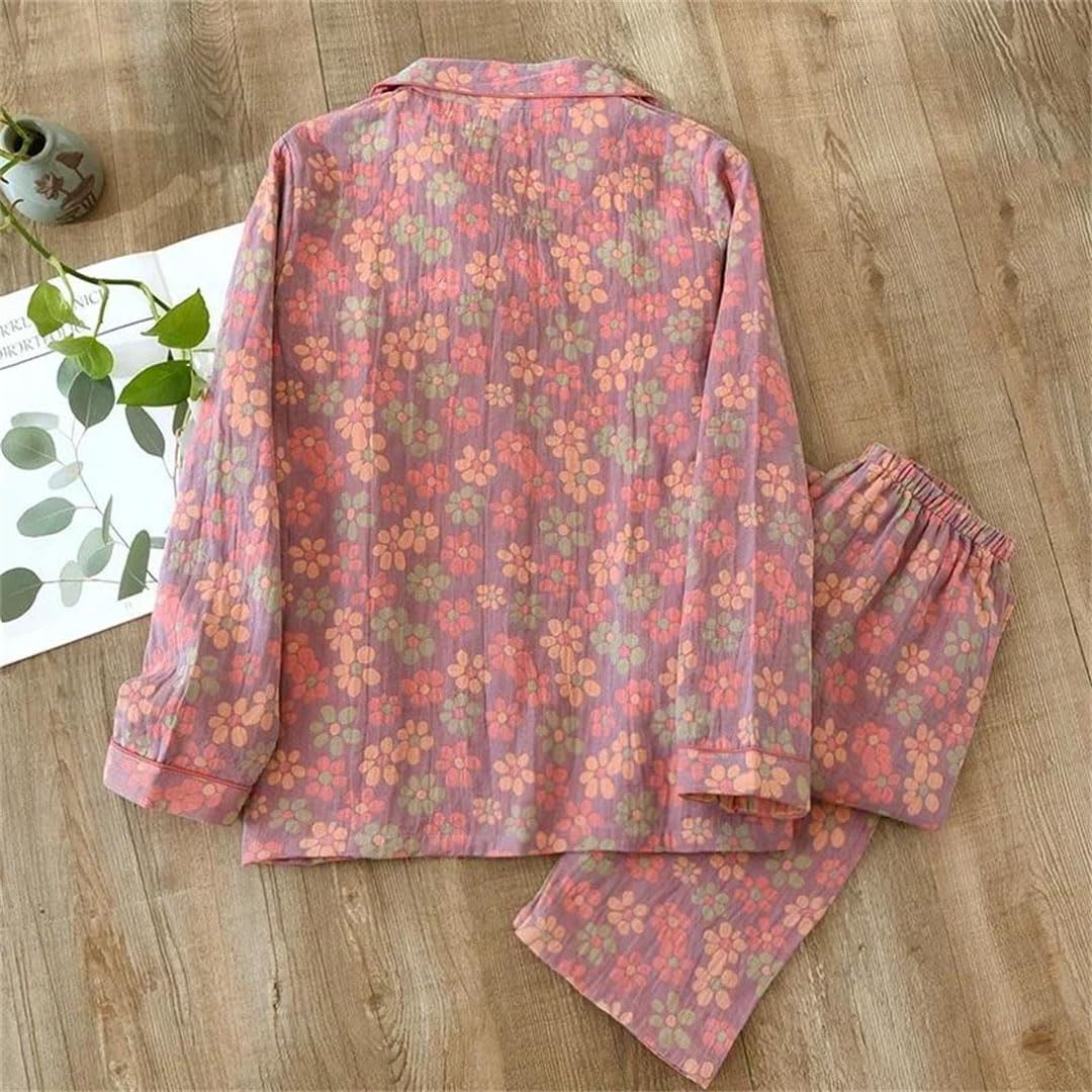 Conjunto de pijama floral de algodón para mujer, pantalones de manga larga, ropa de casa de dos piezas
