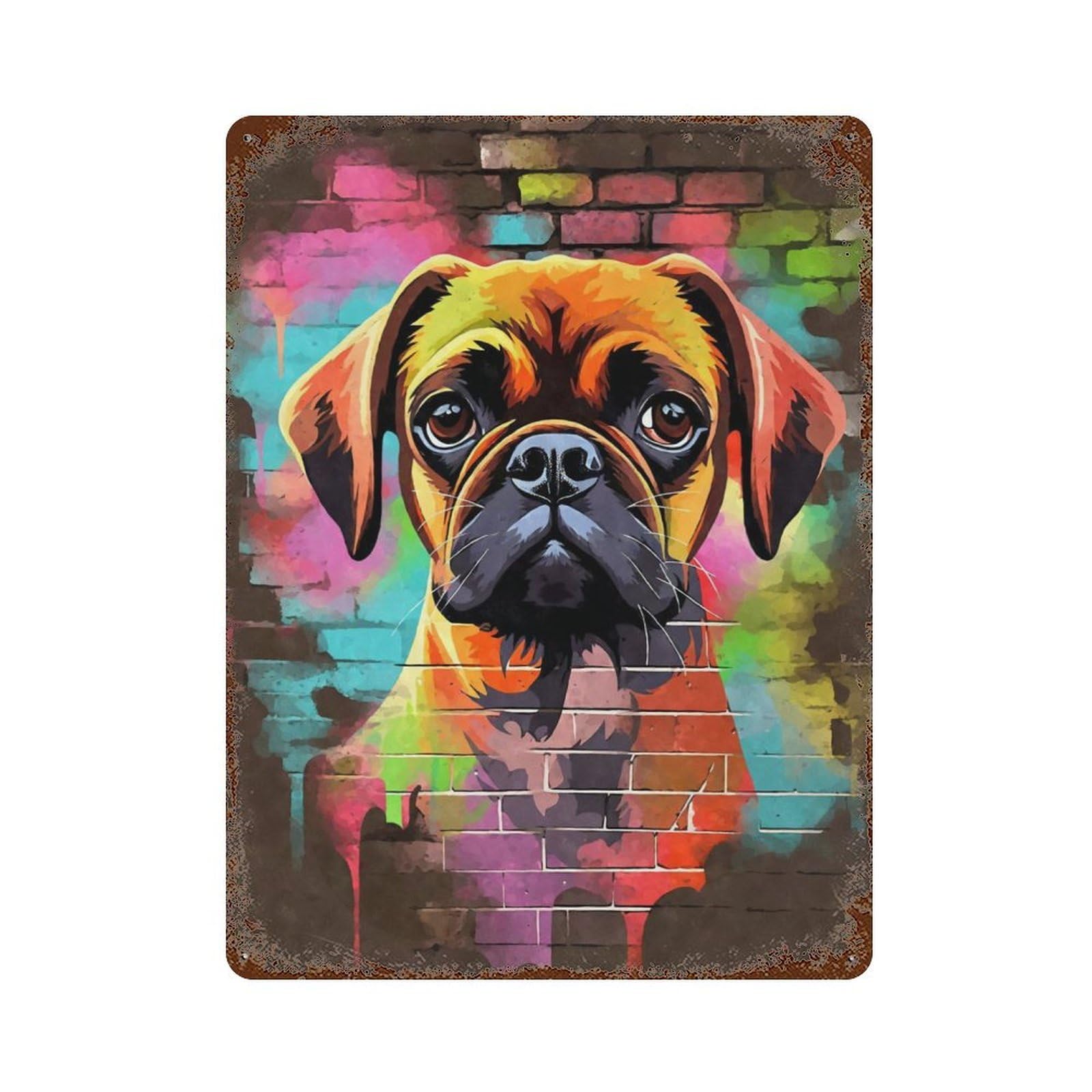 Puggle Dog Graffiti Vintage Rust Metal Sign 15.7"x11.8", Farmhouse Wall Decor for Garage, Pub Or Kitchen