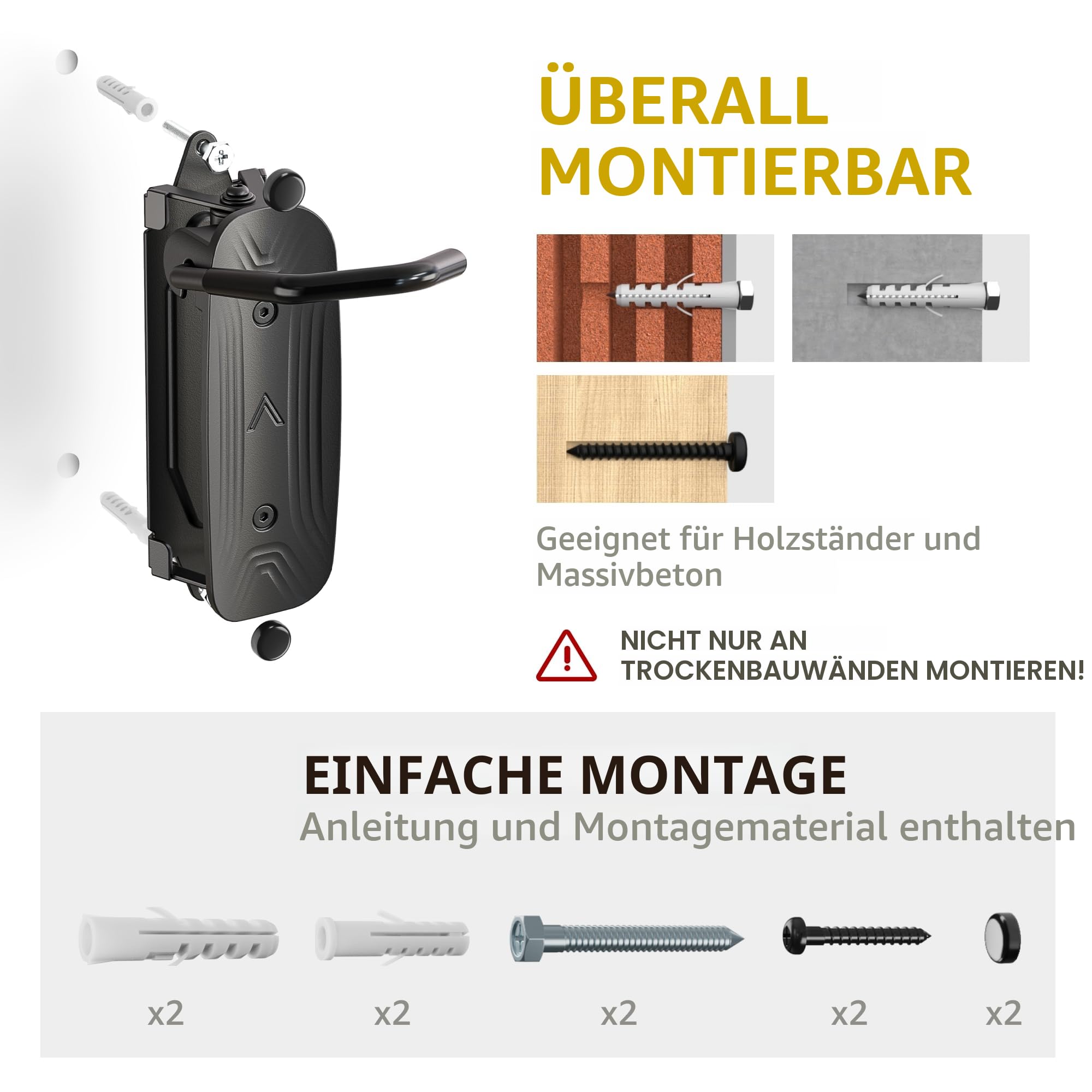 monTEK Schwenkbare Fahrrad-Wandhalterung, Fahrradaufhänger für Garage, Wandhalterung, platzsparender Wand-Fahrradständer, vertikaler Fahrradständer, hält bis zu 30 kg, 2 Stück